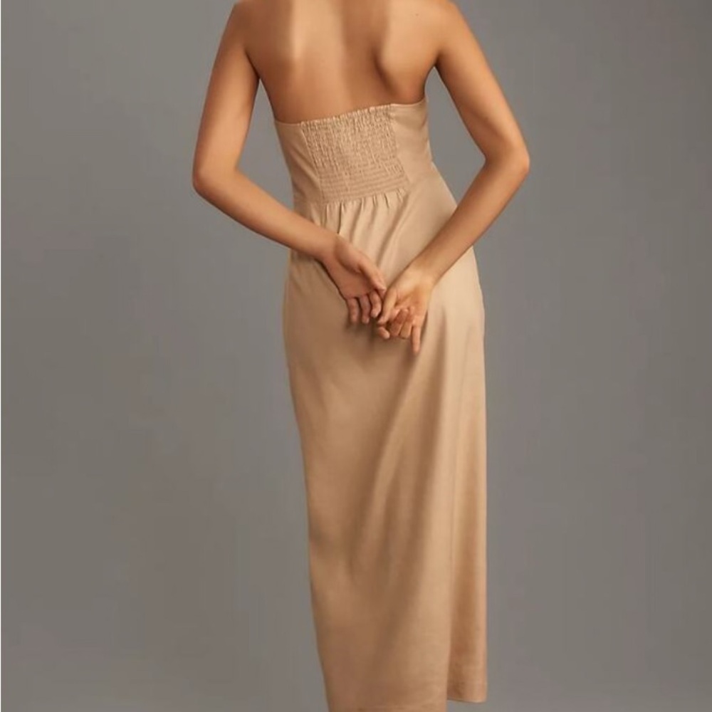 Anthropologie Linen Halter V-neck Column Midi Dress - Picture 2 of 7